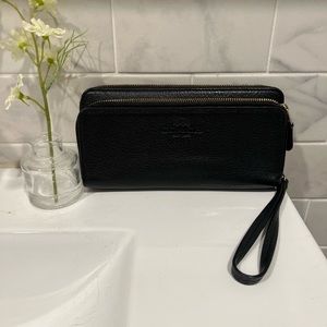 Coach black and gold wristlet wallet